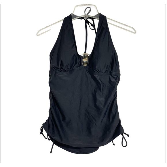 Merona Halter Tankini Swim Top Padded Size M Black Ruched Retro Pinup Boho NWOT - Picture 11 of 11